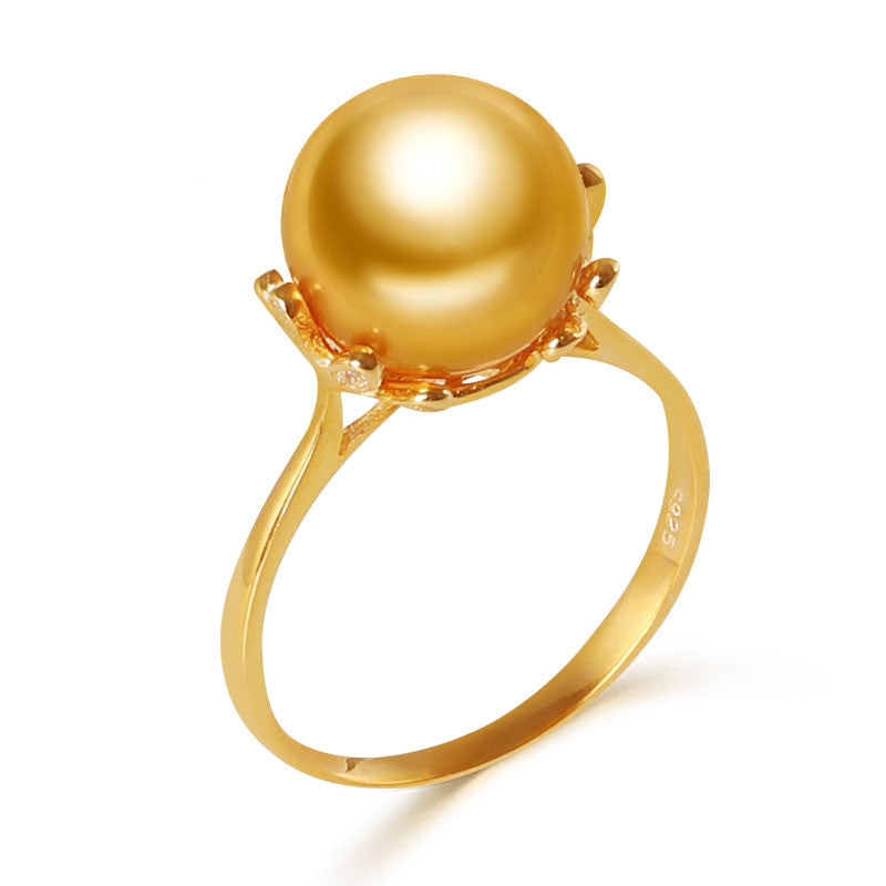 Hope Hainan Ocean Gold Bead Ring 925 Silver