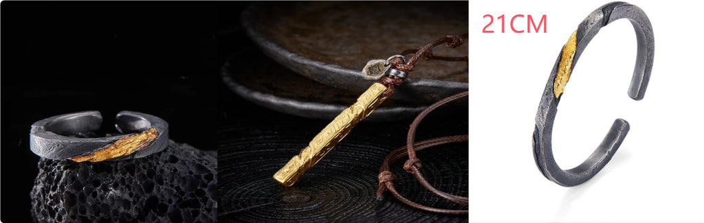 Bracelet Men's Pure Silver Personalized Retro Set In 24K Gold