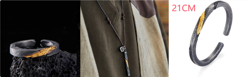 Bracelet Men's Pure Silver Personalized Retro Set In 24K Gold