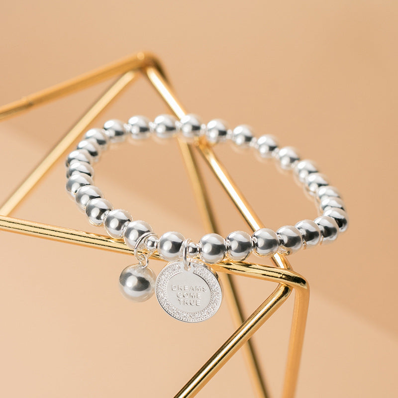 925 Silver Fashion Sweet Inlaid Round Medal Bead Bracelet