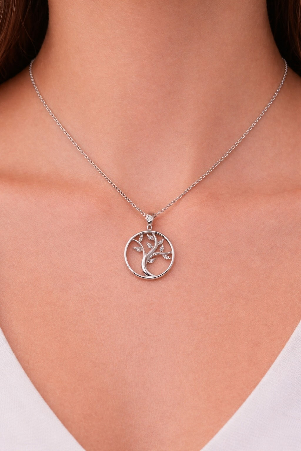 925 Sterling Silver Tree Of Life Necklace With Stone Certified