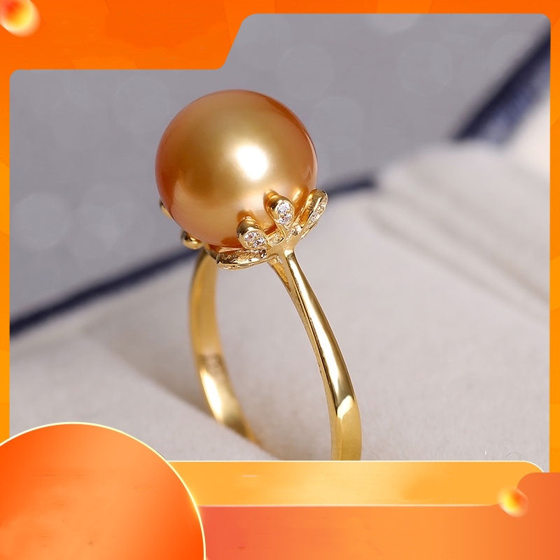 Hope Hainan Ocean Gold Bead Ring 925 Silver