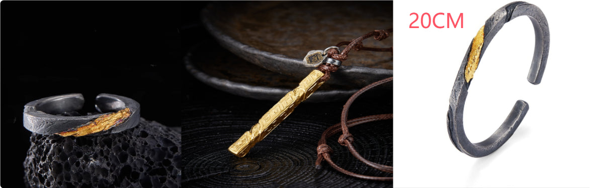 Bracelet Men's Pure Silver Personalized Retro Set In 24K Gold