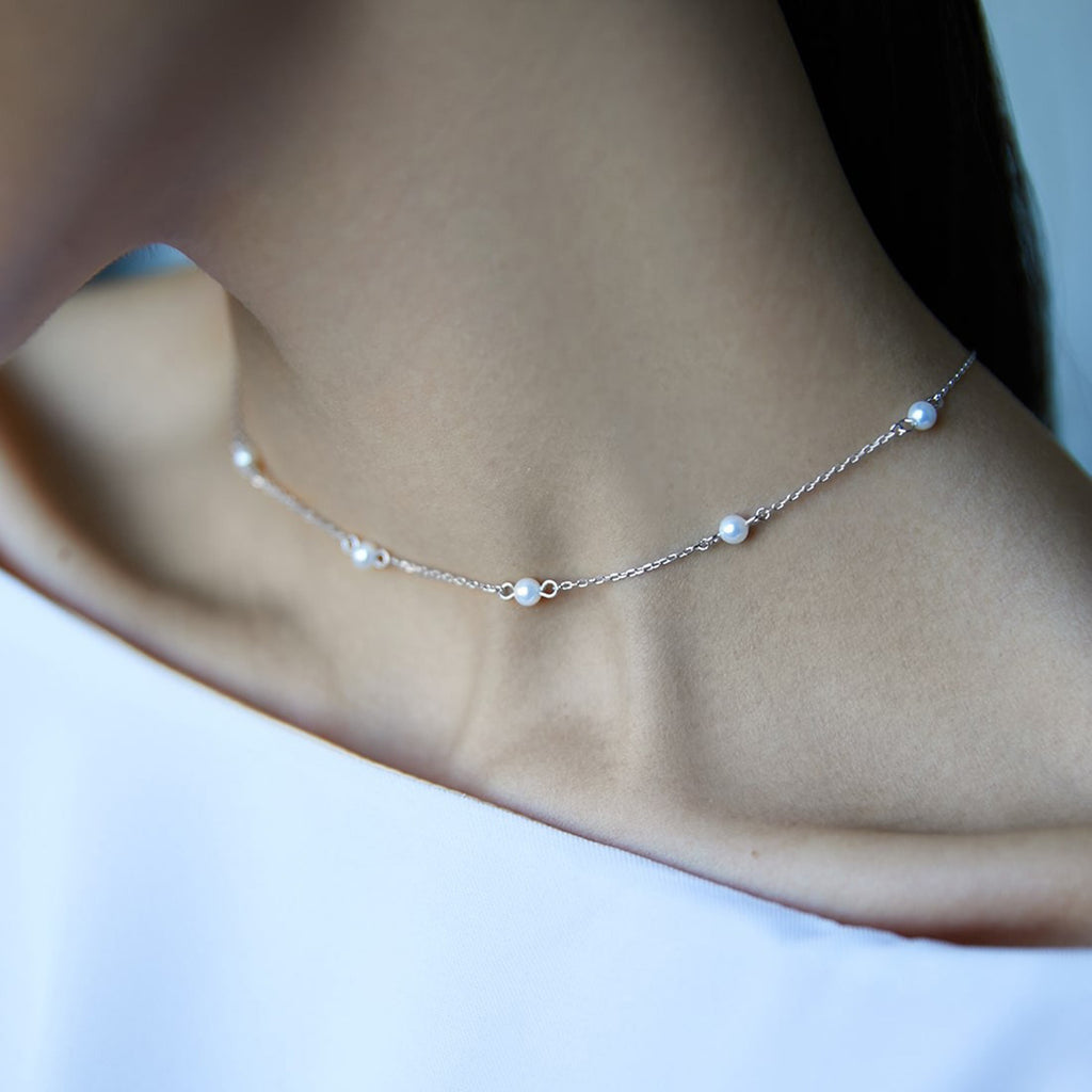 925 Sterling Silver Pearl Minimalist White Shell Bead Necklace