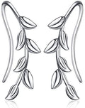 Sterling Silver Ear Climber Crawler Cuff  Leaf Earrings for Women Girls
