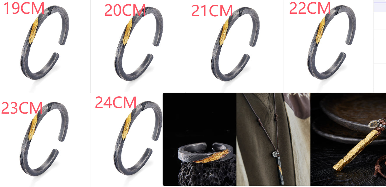 Bracelet Men's Pure Silver Personalized Retro Set In 24K Gold