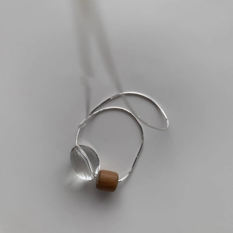 925 Sterling Silver Natural Brazilian White Crystal Gold Wood Bead Necklace