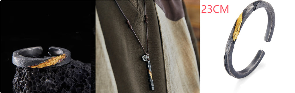 Bracelet Men's Pure Silver Personalized Retro Set In 24K Gold