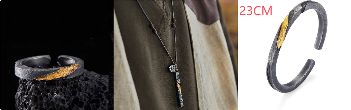 Bracelet Men's Pure Silver Personalized Retro Set In 24K Gold