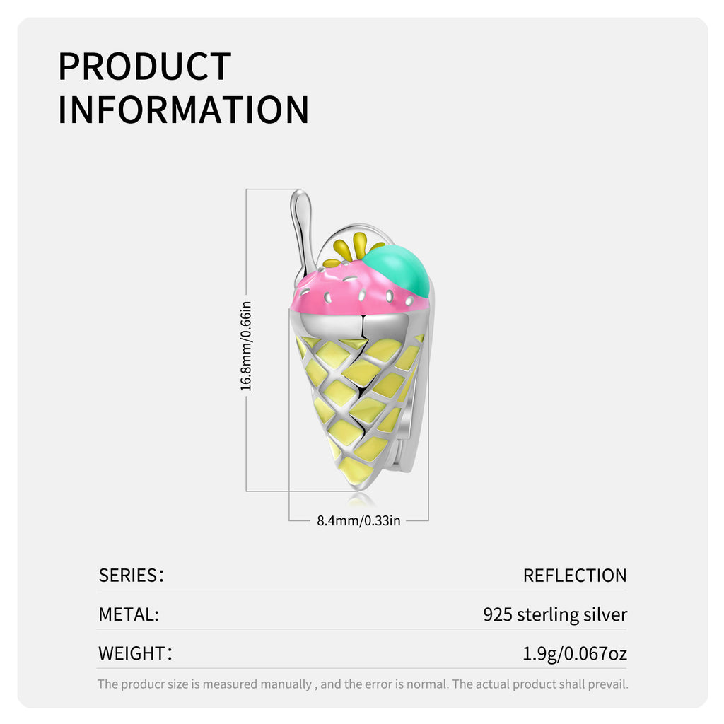 925 Sterling Silver Drop Gel Ice Cream Beads Diy Bead Clip Accessories