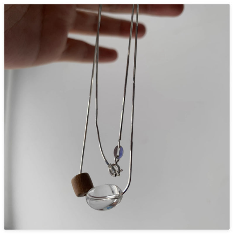 925 Sterling Silver Natural Brazilian White Crystal Gold Wood Bead Necklace