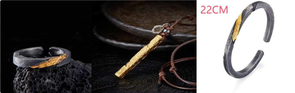 Bracelet Men's Pure Silver Personalized Retro Set In 24K Gold