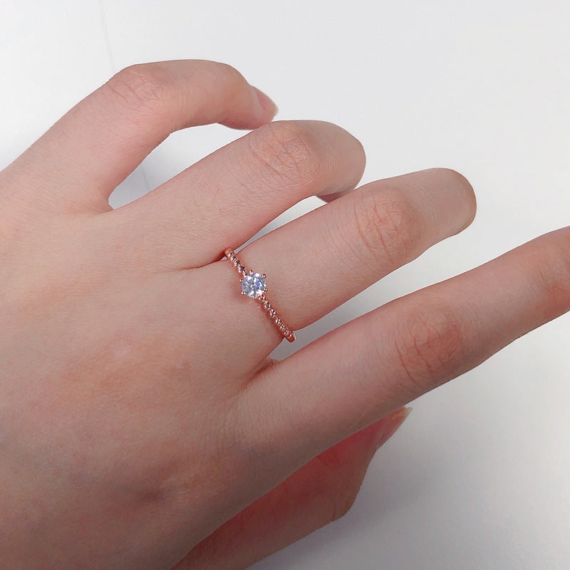 925 Silver Gold-plated Ring 30 Points Bead Edge Simple Temperament Moissanite