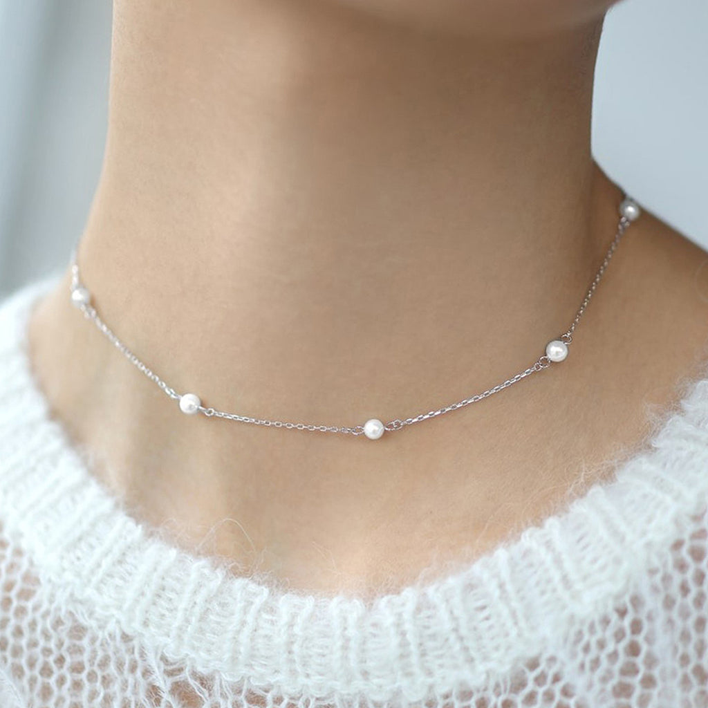 925 Sterling Silver Pearl Minimalist White Shell Bead Necklace