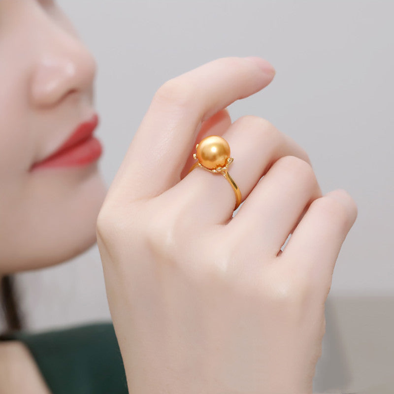 Hope Hainan Ocean Gold Bead Ring 925 Silver